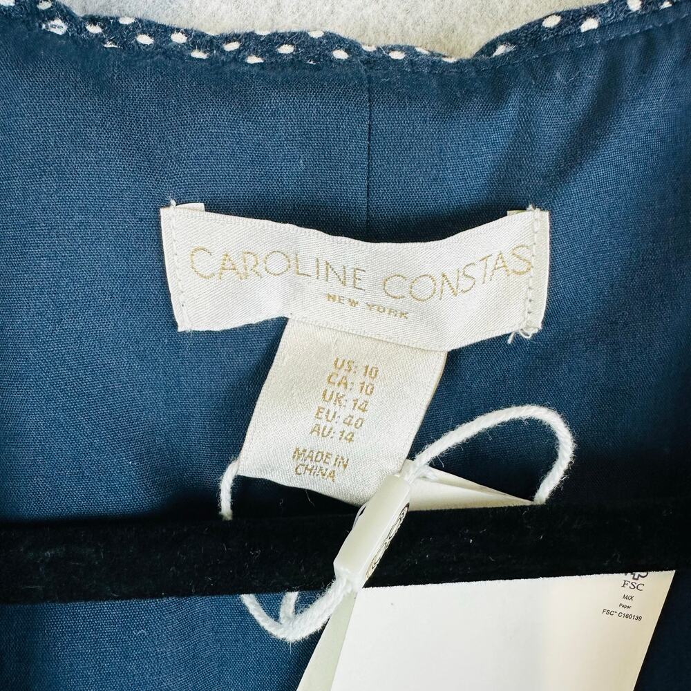 New Caroline Constas Womans Sz 10 Dress Linen Blend Blue Polka Dots NWT - Picture 7 of 11